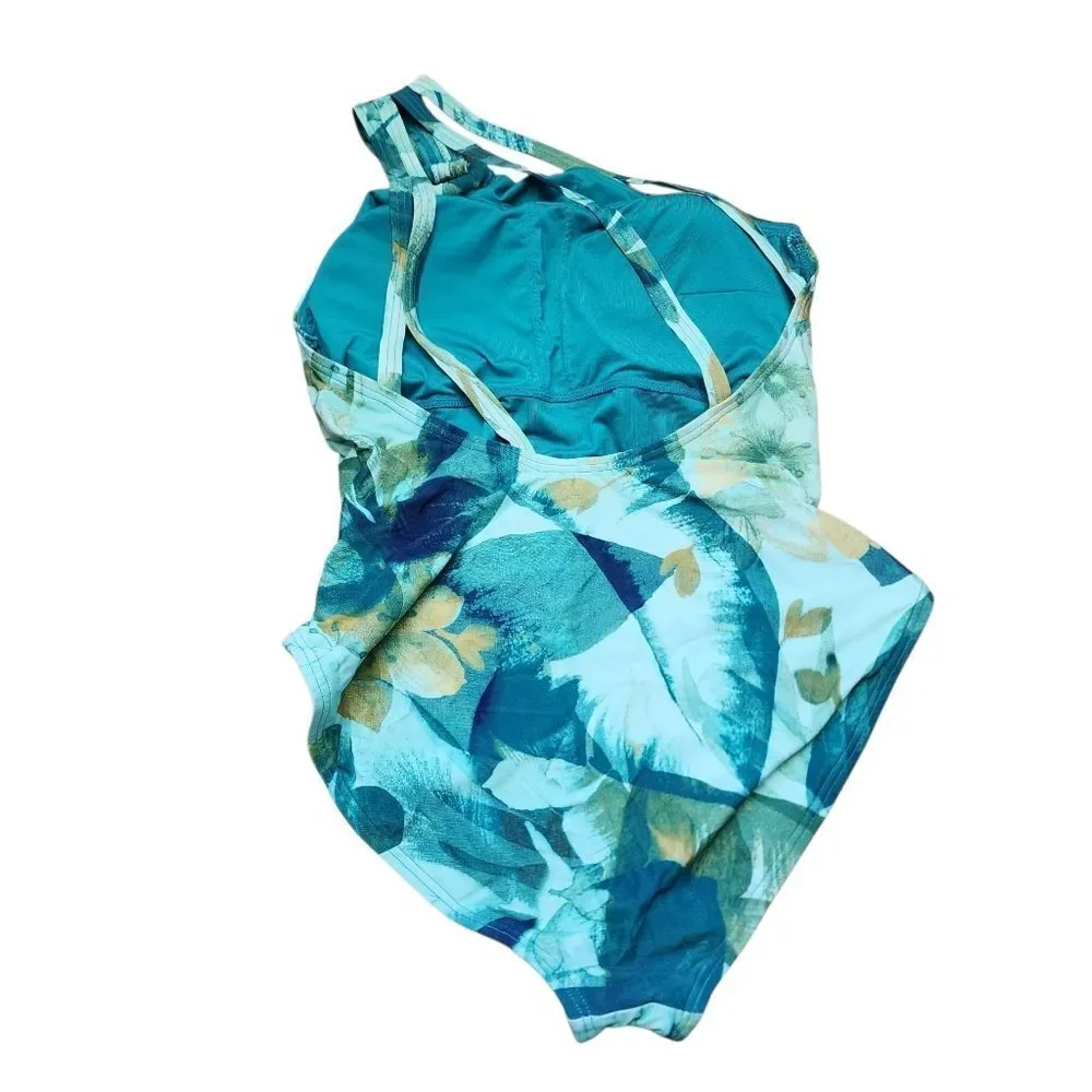 Vince Camuto Swimsuit 10 One Piece Green Blue One Shoulder